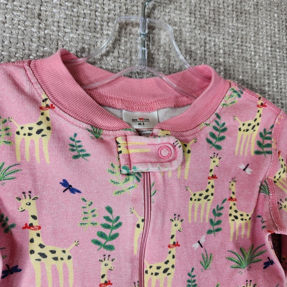 Hanna Andersson Sleeper Pajamas Size 3T Pink Giraffes Organic Cotton Zip‎ - Picture 2 of 10